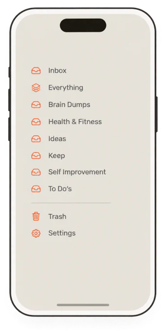 Olly’s folder list: Inbox, Everything, Brain Dumps, Health & Fitness, Ideas, Keep, Self Improvement, To Do’s